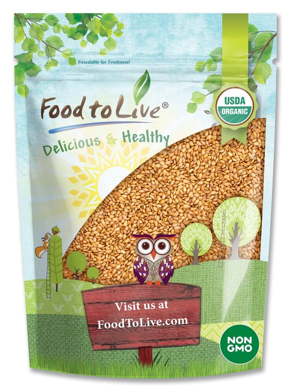 Food to Live Organic Golden Flax Seeds, 4 Pounds - Whole Raw, Non-GMO, Kosher, Vegan, Bulk. Rich in Omega-3 Fatty Acids, Protein, Dietary Fiber. Great for Smoothies, Salads, Granola, &amp; Baked Goods.
