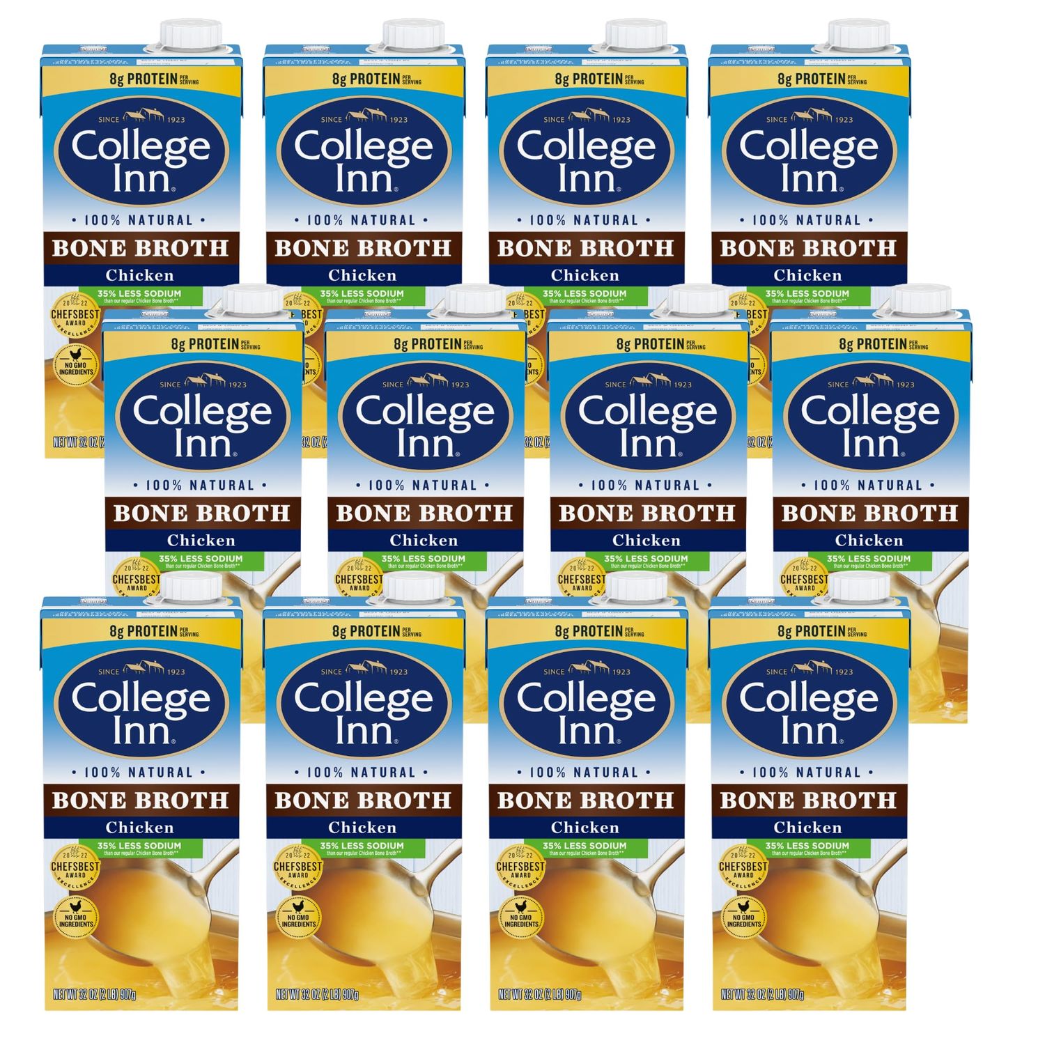 College Inn 100% Natural Reduced Sodium Chicken Bone Broth Carton, 32 Oz (Pack of 12)