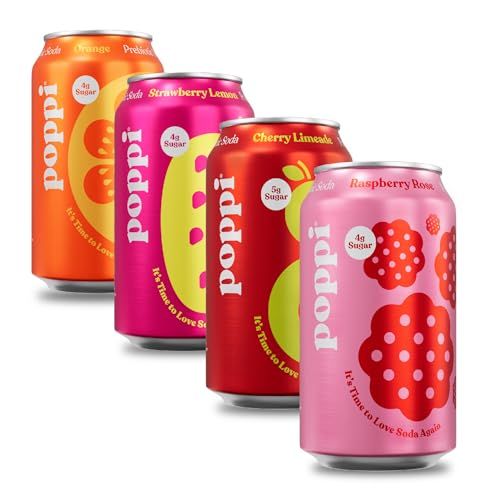 POPPI Sparkling Prebiotic Soda, Beverages w/Apple Cider Vinegar, Seltzer Water &amp; Fruit Juice, Short List Variety, 12oz (12 Pack) (Packaging May Vary)