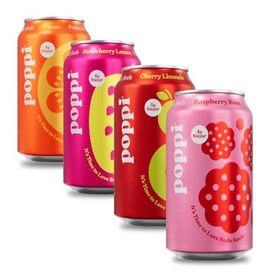 POPPI Sparkling Prebiotic Soda, Beverages w/Apple Cider Vinegar, Seltzer Water &amp; Fruit Juice, Short List Variety, 12oz (12 Pack) (Packaging May Vary)