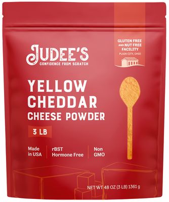 Judees Yellow Cheddar Cheese Powder 3lb - 100% Non-GMO, rBST Hormone-Free, Gluten-Free &amp; Nut-Free - Made from Real Cheddar Cheese - Made in USA - Great in Sauces, Soups, Dips, and Seasonings