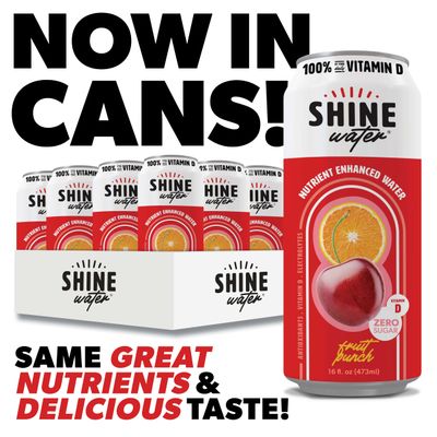 ShineWater Vitamin D Hydration Electrolyte Drink, Fruit Punch 12 Pack, Sugar Free Naturally Flavored Water, Magnesium, Zinc, Vitamin B12, Folic Acid, Plant Based Antioxidants, Low Calorie
