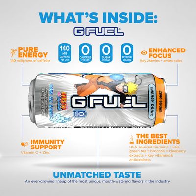 G Fuel Soda Ice Candy Flavored Energy Drink - Inspired by Naruto Shippuden, 16 oz can, 12-pack case