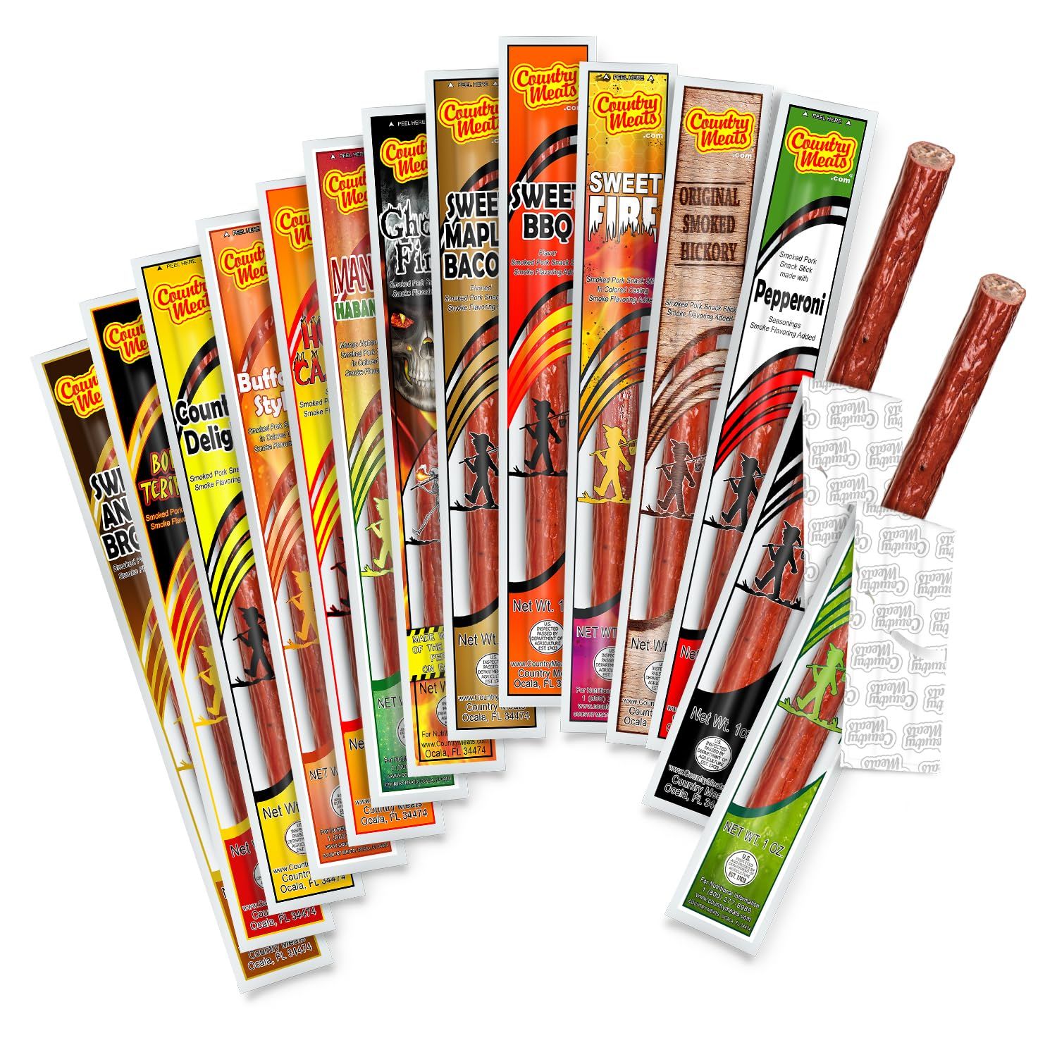Country Meats, Meat Sticks, 0 Trans Fat, USDA Certified, Good Source of Protein, Carb Conscious Snack (14 Meat Sticks, Variety Pack)