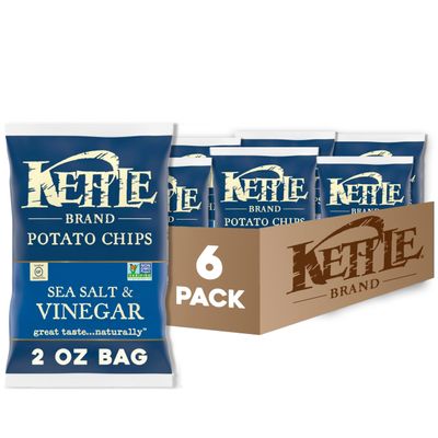 Kettle Brand Potato Chips, Salt &amp; Vinegar Kettle Chips, Snack Bag, 2 Oz (Pack of 6)