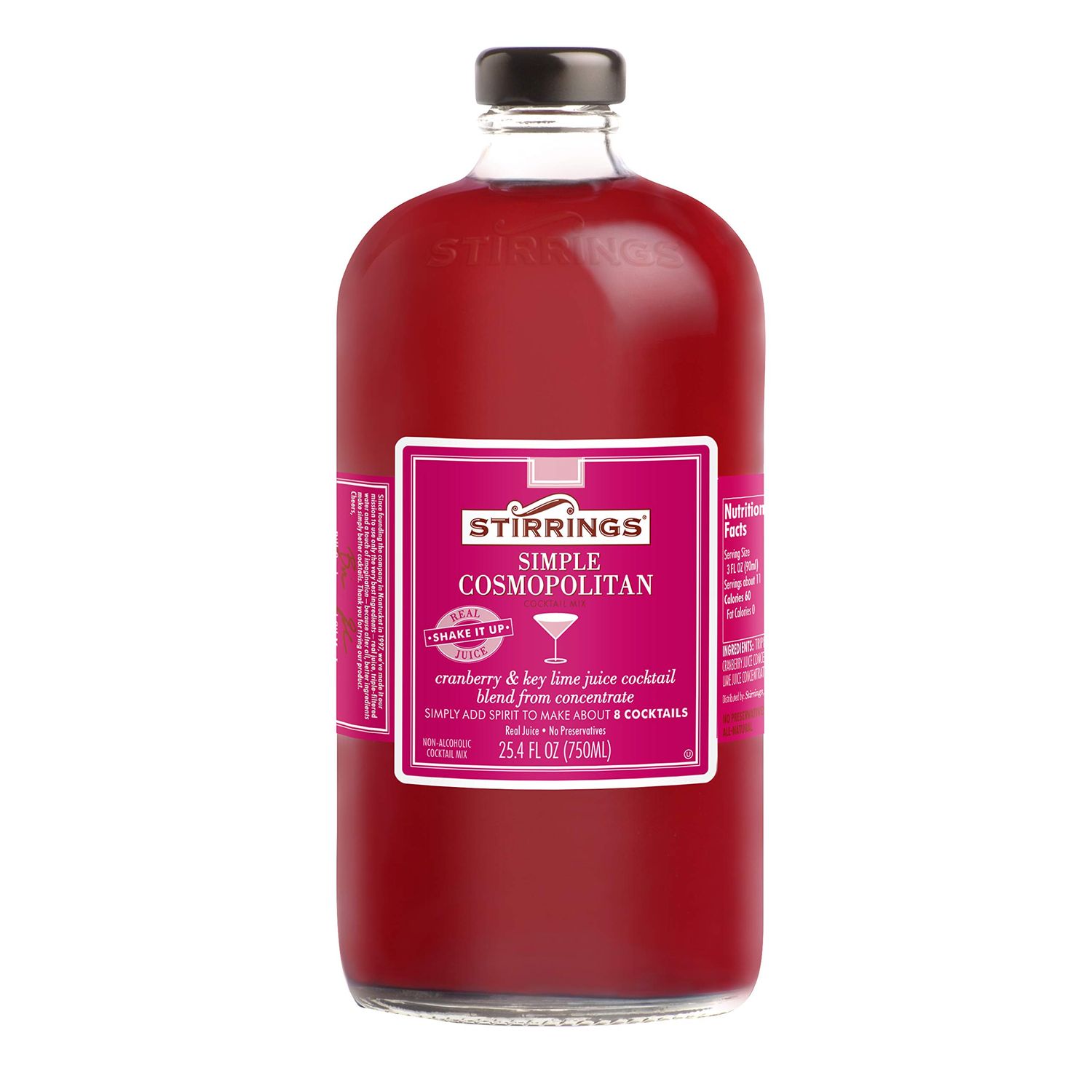 Stirrings | Premium Cocktail &amp; Martini Drink Mixers with Real Juice | Simply Add Spirits | 750ml Jars (Simple Cosmopolitan)