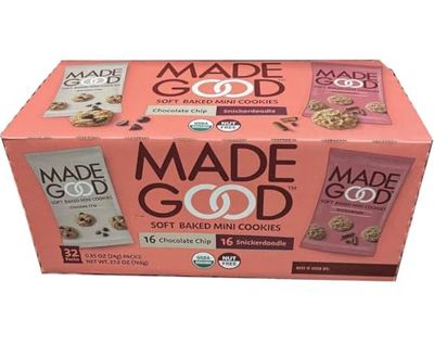 Made Good Soft Baked Mini Cookies 32packs, 16 Chocolate chip &amp; 16 Snickerdoodle