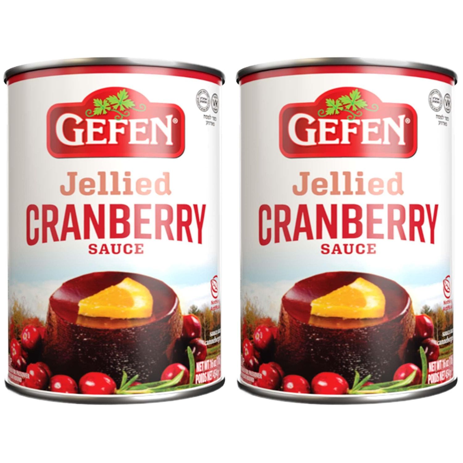 Gefen Jellied Cranberry Sauce 16oz (2 Pack) | All Natural, No High Fructose Corn Syrup | Kosher for Passover