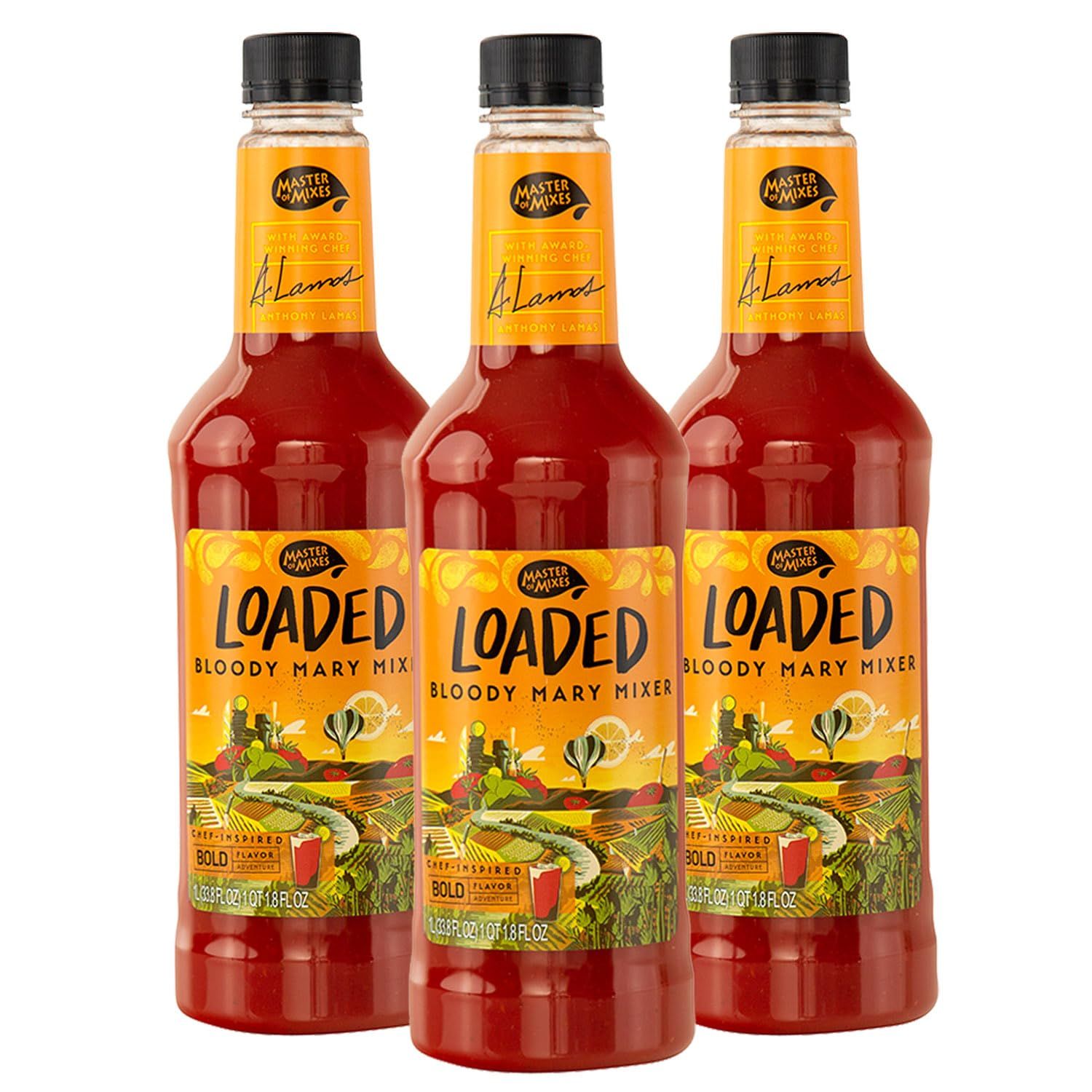 Master of Mixes Loaded Bloody Mary Drink Mix, Ready To Use, 1 Liter Bottle (33.8 Fl Oz), Pack of 3