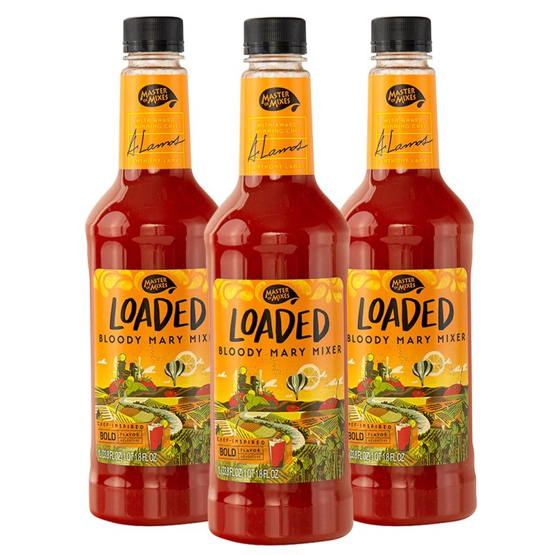 Master of Mixes Loaded Bloody Mary Drink Mix, Ready To Use, 1 Liter Bottle (33.8 Fl Oz), Pack of 3