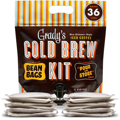 GRADYS COLD BREW Coffee Pouches | New Orleans Style | 100% Arabica Ground Coffee & Chicory | All-in-One Cold Brew Kit with 12 Easy-to-Brew Beans Bags | Makes 36 drinks