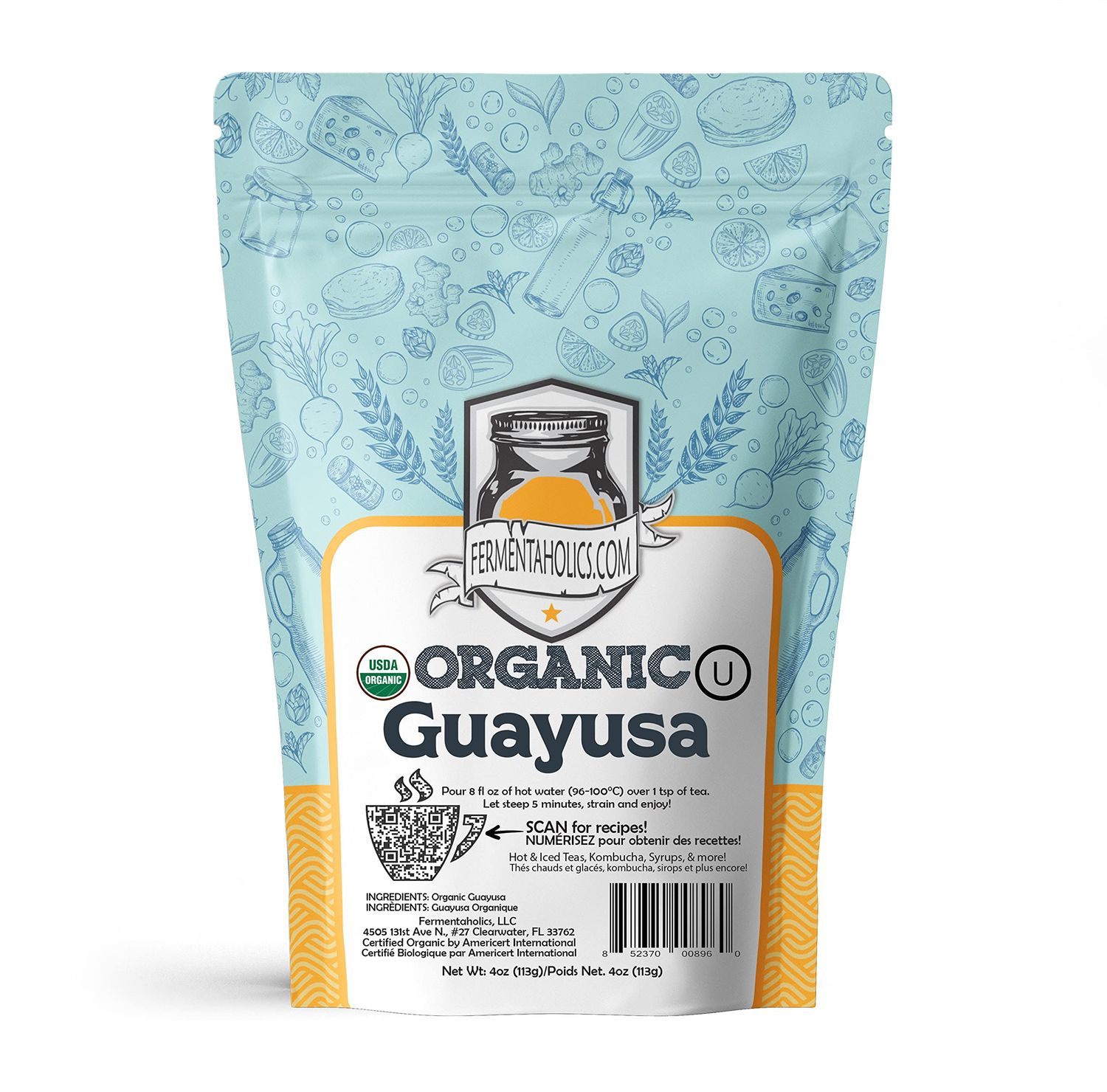 Fermentaholics USDA Certified Organic Loose-Leaf Guayusa Tea - Perfect For Homebrewing Kombucha, Hot Tea, And Iced Tea - OU Kosher Certified - Premium Taste, Aroma, And Flavor