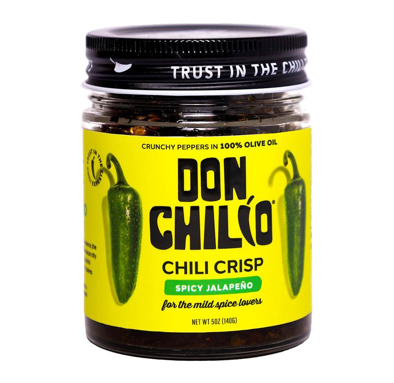 Don Chilio Mild Jalapeno Mexican Chile Crisp, 5 oz. - Crunchy Sliced Jalapenos Fried Chili Peppers in Hot Seasoned 100% Olive Oil - Keto-Friendly, Vegan, Gluten Free