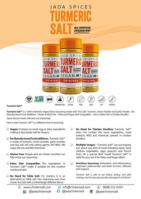 JADA Spices Turmeric Salt Spice and Seasoning - Vegan, Keto & Paleo Friendly - Perfect for Cooking, BBQ, Grilling, Rubs, Popcorn and more - Preservative & Additive Free