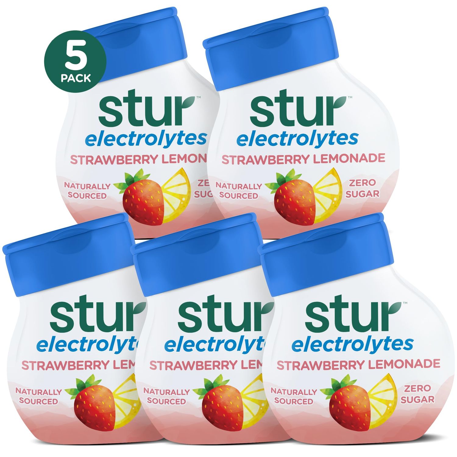 Stur Electrolyte Water Enhancer | Sweetened with Stevia | High in Vitamin C &amp; Antioxidants | Sugar Free | Zero Calories | Keto | Vegan | 5 Bottles, Makes 90 Drinks (Strawberry Lemonade)