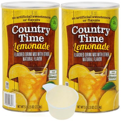 Powdered Lemonade Drink Mix- CountryTime Refreshing Lemonade Mix Powder Drink with Other Natural Flavor - Packaged in Resealable Canister with Easy Measure Scoop, 5lb Bucket, 2 Pack (Total 10.3lb)