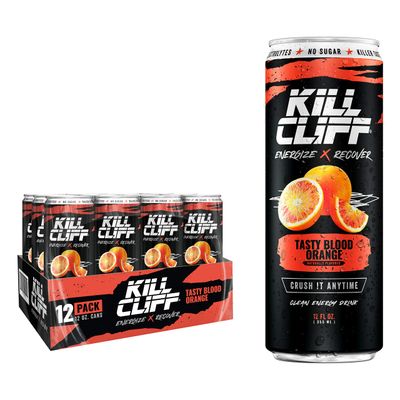 KILL CLIFF Energy &amp; Recovery Drink | Electrolytes &amp; B Vitamins | Natural, Clean Energy Drink | Zero Sugar | Keto | 12 Pack (Tasty Blood Orange)