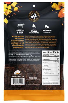 Country Archer Grass-Fed Beef Jerky - Beef Jerky Snack Pack, Beef Jerky Bulk, Individual Beef Jerky Pack, Protein Snack, Country Archer Beef Jerky, Gluten Free, Paleo - Mango Habanero, 16 oz