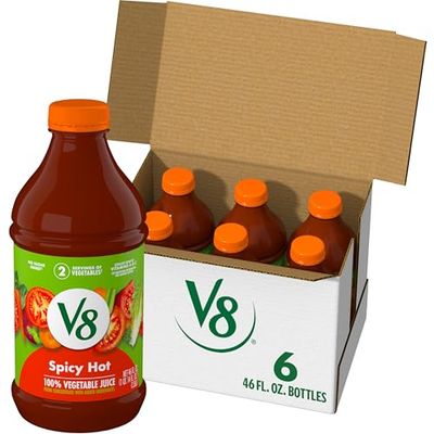 V8 Spicy Hot 100% Vegetable Juice, 46 fl oz Bottle (6 Pack)