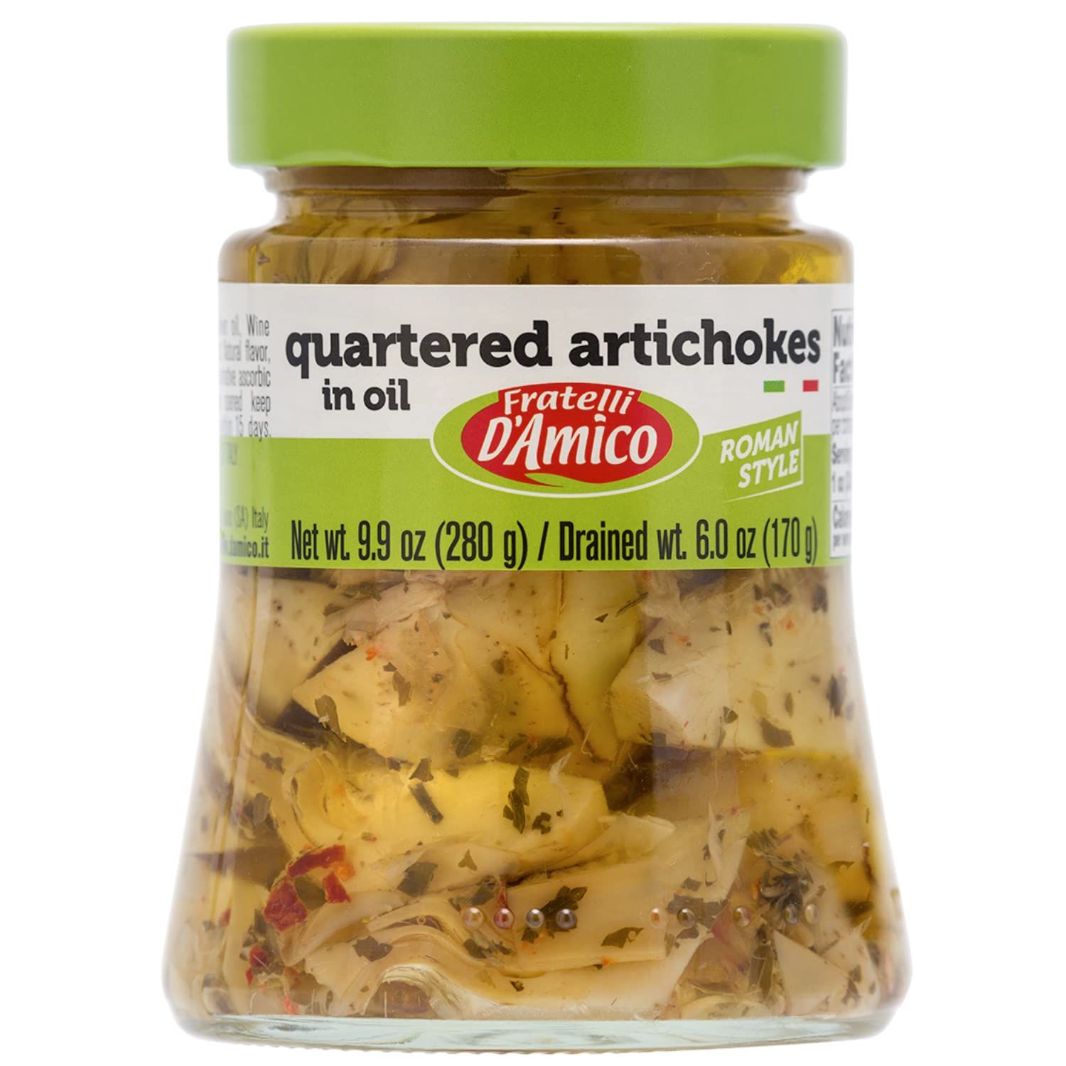 Quartered Artichokes In Oil Roman Style, Premium Quality, Chef Selection, 9.9 oz (280 g), Antipasto, Seasoned, Carciofi, Product of Italy. Fratelli D&#39;Amico.