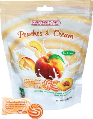 Scripture Candy, Peaches &amp; Cream Hard Candy 5.5oz Bag, 25 Pieces