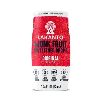 Lakanto Liquid Monk Fruit Extract Drops, Erythritol Free Sugar Substitute Sweetener For Tea, Coffee, Water &amp; Smoothies, Sugar Free, Low Calorie, Zero Sugar, Vegan, Keto, Original Flavor, 1.76 Fl Oz