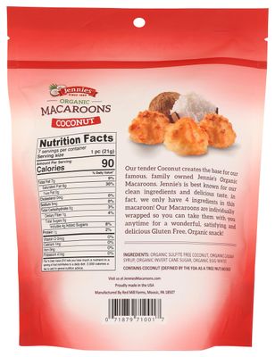 Jennies Organic Coconut Macaroons, 5.25oz | Dairy Free | Peanut Free | Gluten Free | Individually Wrapped