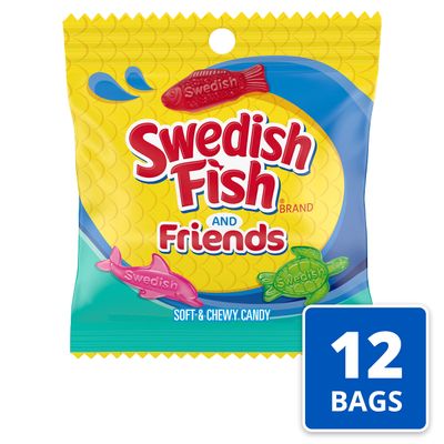 SWEDISH FISH and Friends Soft &amp; Chewy Candy, Bulk Candy, 12-3.59 oz Bags