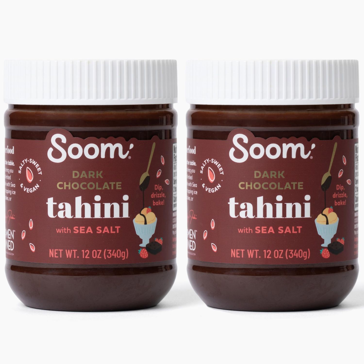 Soom Foods Dark Chocolate Sea Salt Tahini Spread 12oz (Pack of 2) | Silky Smooth Texture for Baking, Desserts, Hummus | Vegan, Nut-Free, Gluten-Free