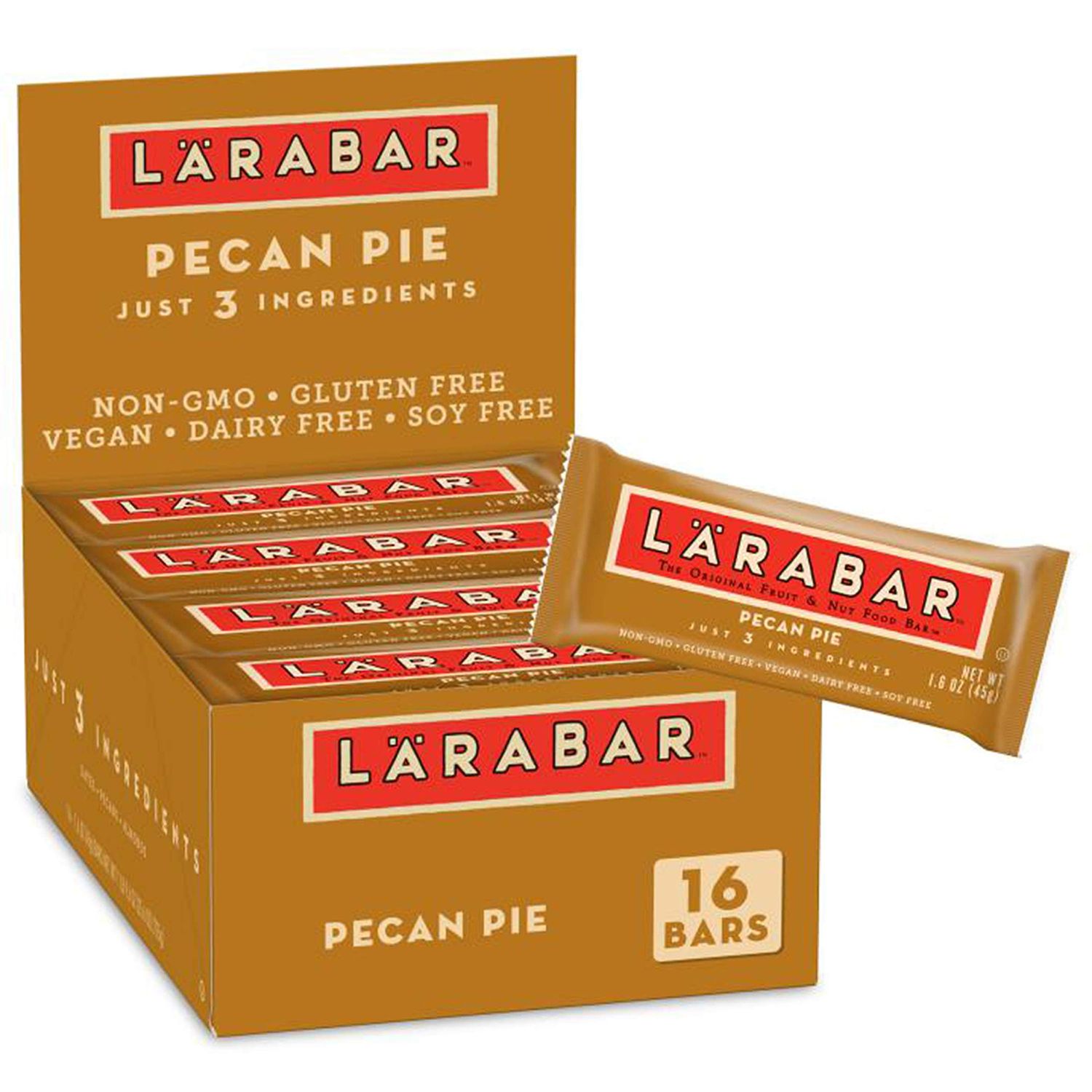 Larabar Pecan Pie, Gluten Free Vegan Fruit &amp; Nut Bar, 1.6 oz Bars, 16 Ct