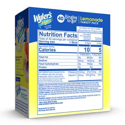 Wyler's Light Singles to Go Powder Packets, Water Drink Mix, Variety Pack, Pink, Strawberry & Blueberry Lemonade, Sugar & Caffeine Free, On-The-Go, 40 Count (Pack of 1)