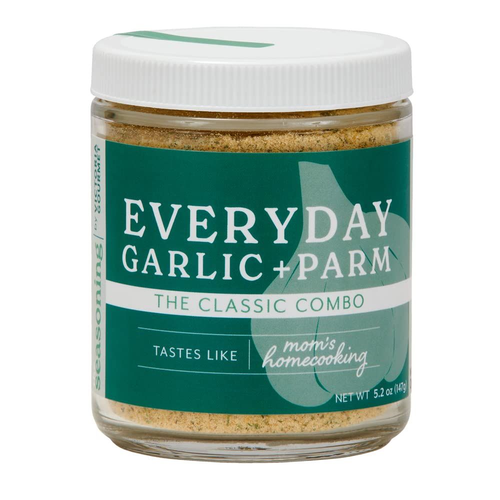 The Seasoning by Victoria Gourmet (Everyday Garlic + Parm 5.2 oz.) Perfect for sprinkling over pasta, pizza, roasted vegetables, or even popcorn.