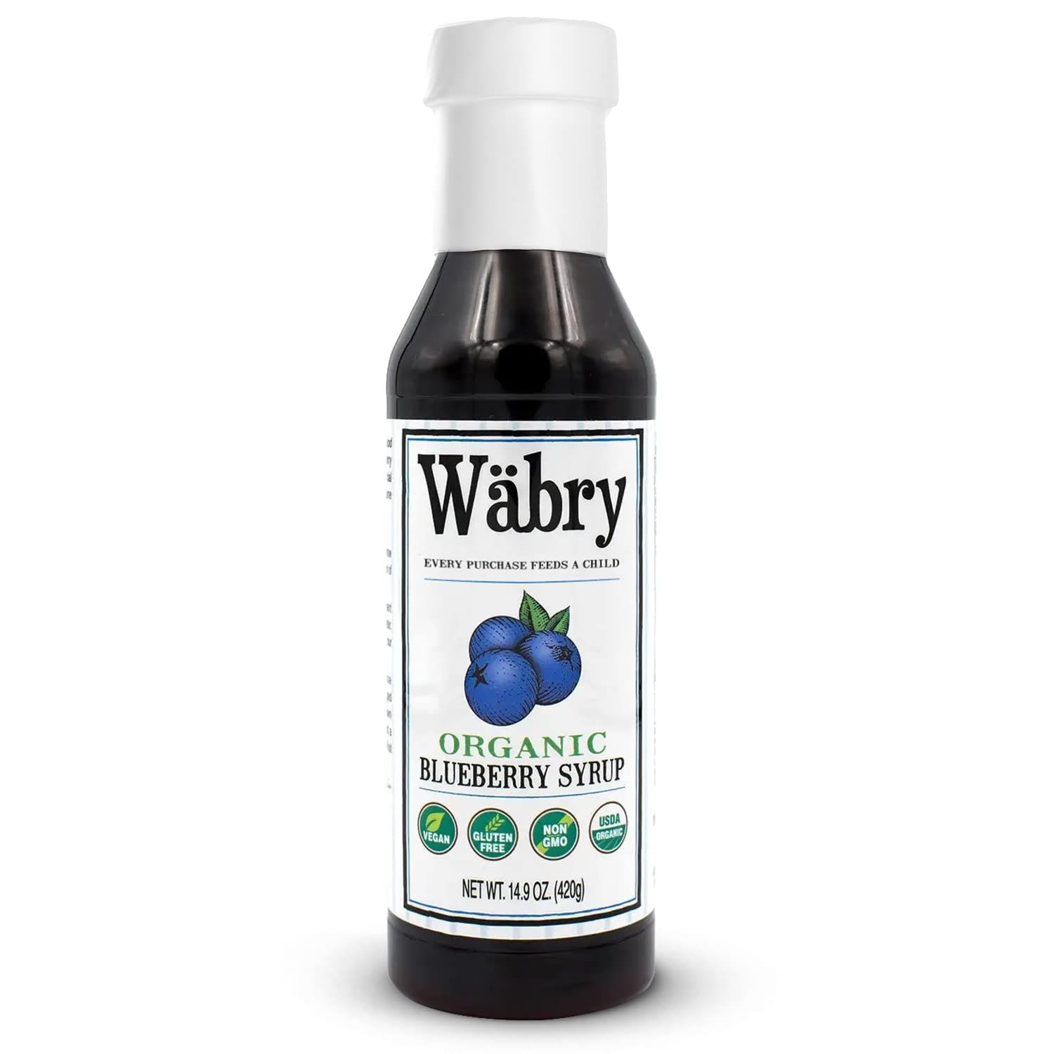 Wbry Blueberry Syrup - 14.9oz (420g), Natural Fruit Flavor Organic Snow Cone Syrup for Drizzling on Shaved Ice, Waffles, Ice Cream &amp; Lattes, Non-GMO, Dye-Free Vegan Syrups, 12 Servings Per Bottle