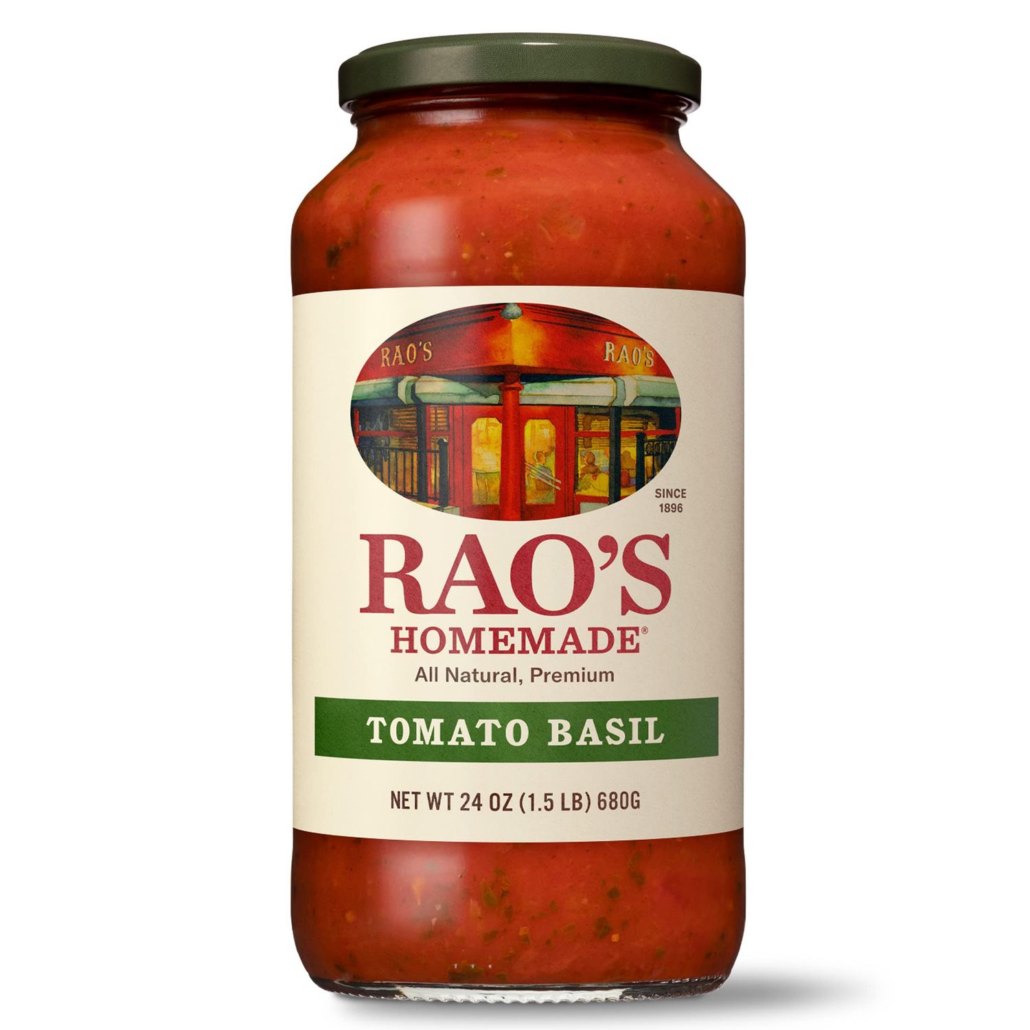 Rao&#39;s Homemade Tomato Sauce, Tomato Basil, 24 oz, Versatile Pasta Sauce, Carb Conscious,All Natural, Premium Quality, Made with Slow-Simmered Italian Tomatoes &amp; Basil, 1.5 Pound (Pack of 1)