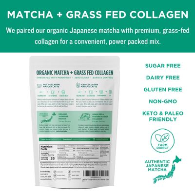 Jade Leaf Matcha Caf Style Sugar Free Matcha Latte Green Tea Powder with Grass Fed Collagen, Monkfruit Sweetened, Premium Barista Crafted Mix, Authentically Japanese, 15 Servings (5.3 Ounces)