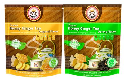 Meekus Instant Honey Ginger Tea With Honey Crystals, Hot or Cold Large Bag 12.6 Ounces (360 g) Comes with 2 Value Bags Original + Oolong, 40 Sachets