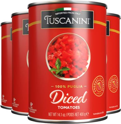 Tuscanini Diced Tomatoes 14.1oz (4 Pack) | 100% Italian Tomatoes, Delicious Taste &amp; Texture, Perfect for Pizza and Sauces, BPA Free Can, Kosher for Passover