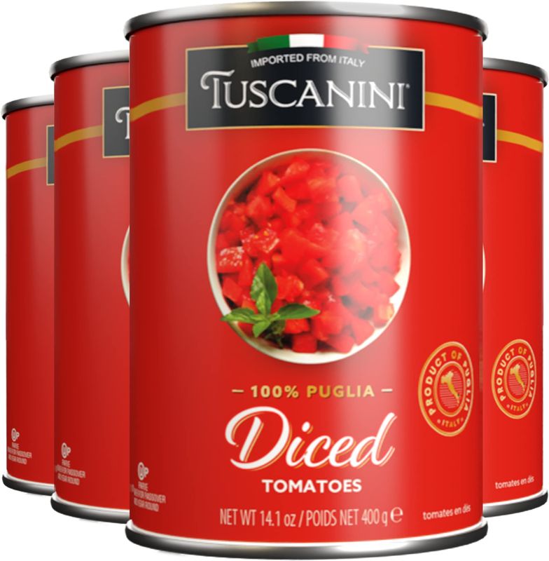 Tuscanini Diced Tomatoes 14.1oz (4 Pack) | 100% Italian Tomatoes, Delicious Taste &amp; Texture, Perfect for Pizza and Sauces, BPA Free Can, Kosher for Passover