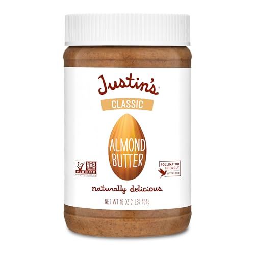 Justin&#39;s Classic Almond Butter, Only Two Ingredients, No Stir, Gluten-free, Non-GMO, Keto-friendly, Responsibly Sourced, 16 Ounce Jar, Pack of 1