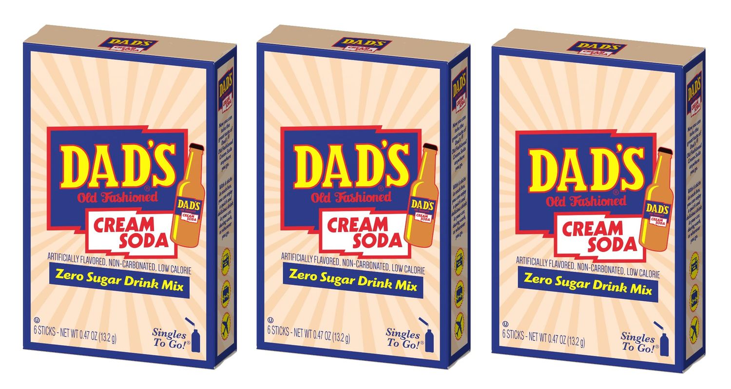 Dad&#39;s Old Fashioned Cream Soda Singles To Go Sugar Free Powdered Drink Mix - Pack of 3-3 Boxes with 6 Sticks Per Box - 18 Total Packets - Low Calorie