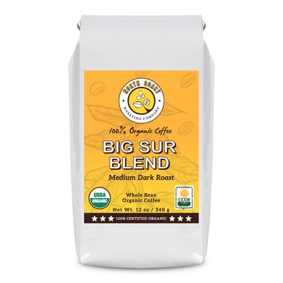 North Coast Roasting Company, Medium Dark Roast, Low Acid Organic Coffee, Whole Bean - Big Sur Blend, USDA Certified Organic Coffee Beans, 12 Ounce Bag
