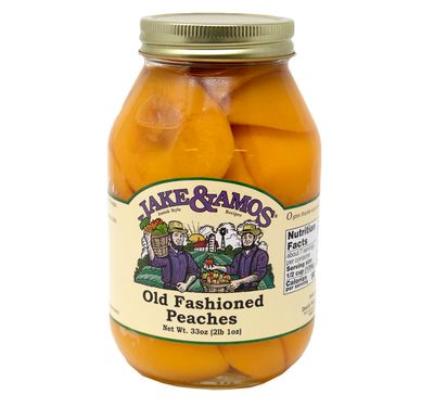 Jake &amp; Amos Peach Halves 32 Oz. (2 Jars) - Home-Made Style Canned Peaches - Traditional Recipe - Non-GMO Ingredients