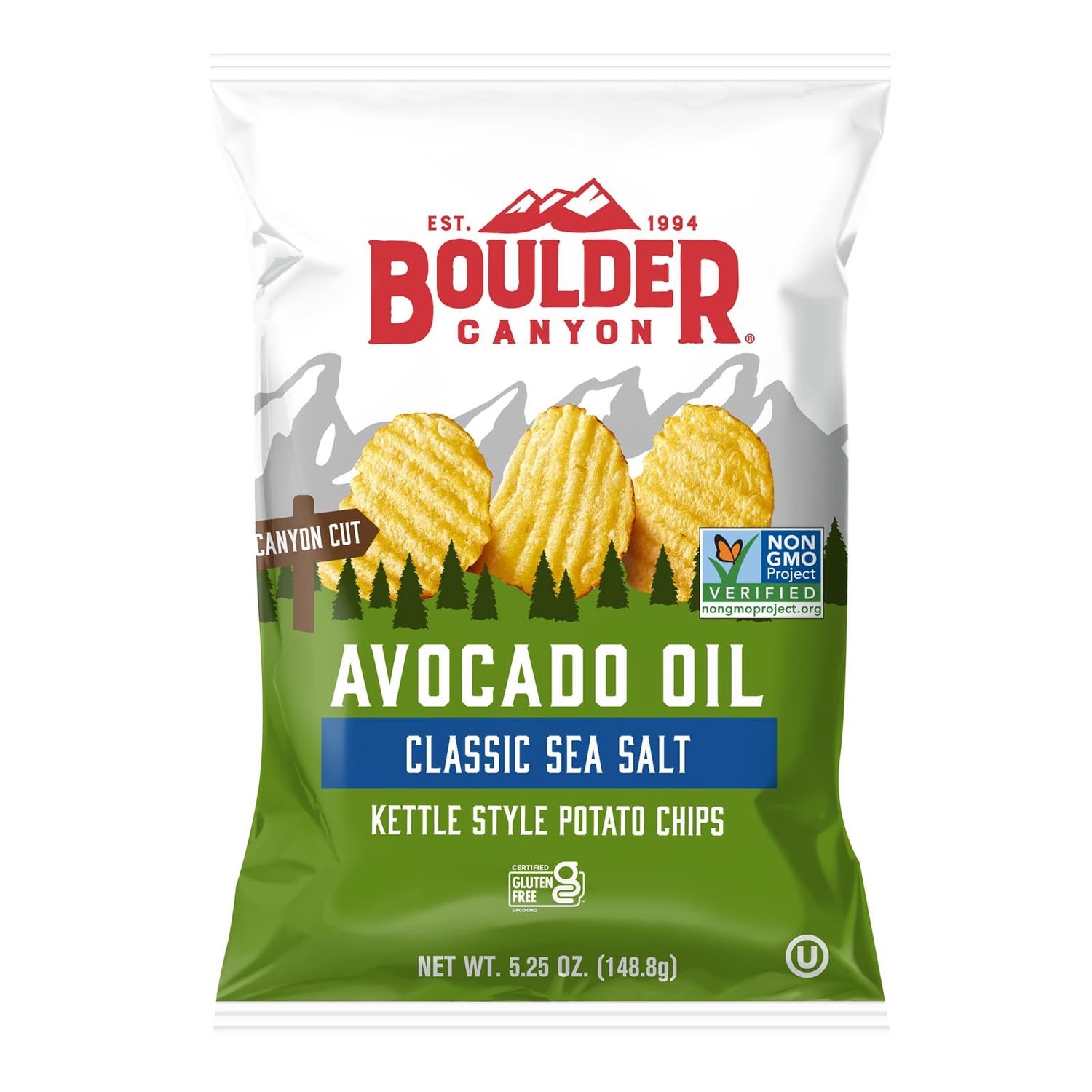 Boulder Canyon Avocado Oil Kettle Cooked Potato Chips Sea Salt Wavy Cut 525 oz Bag 12 Count  Crunchy Chips Cooked in 100 Avocado Oil Perfect for Dipping Great for Lunches or Snacks