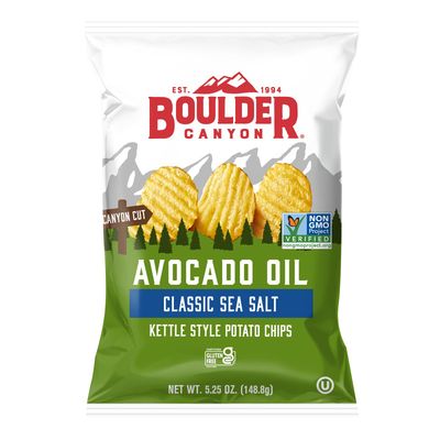 Boulder Canyon Avocado Oil Kettle Cooked Potato Chips Sea Salt Wavy Cut 525 oz Bag 12 Count  Crunchy Chips Cooked in 100 Avocado Oil Perfect for Dipping Great for Lunches or Snacks