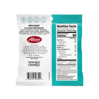 Albanese World's Best Zero Sugar, 12 Flavor Gummi Bears, Candy, 3.5 Ounce (Pack of 12), Individually Wrapped Soft &amp; Chewy Candy Snacks