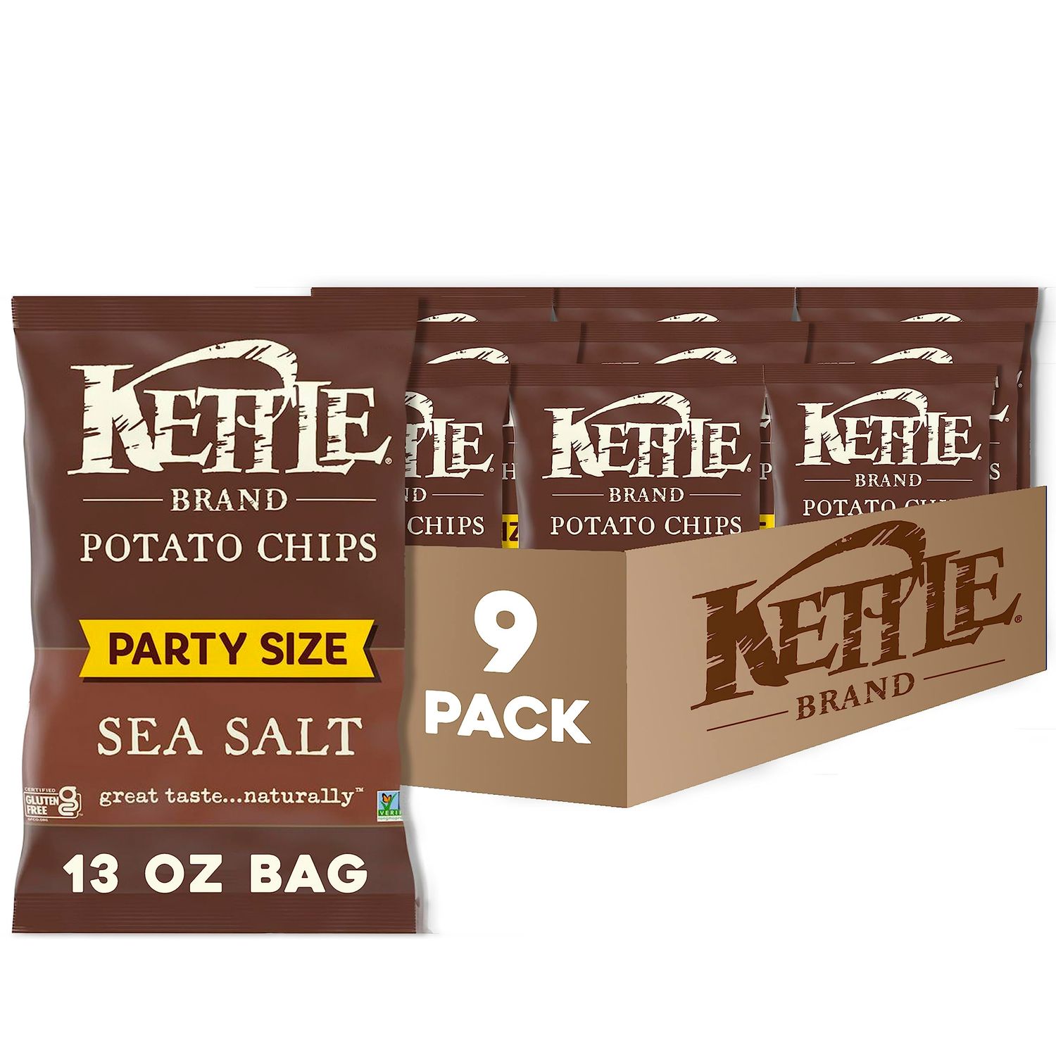 Kettle Brand Potato Chips, Sea Salt Kettle Chips, Party Size, 13 Oz (Pack of 9)