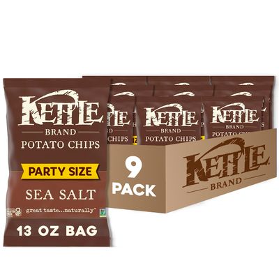 Kettle Brand Potato Chips, Sea Salt Kettle Chips, Party Size, 13 Oz (Pack of 9)