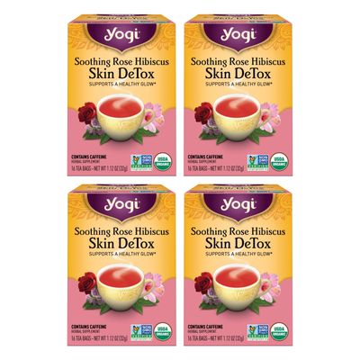 Yogi Tea Soothing Rose Hibiscus Skin DeTox Tea - 16 Tea Bags per Pack (6 Packs) - Organic DeTox Tea to Support Skin Health - Includes Green Tea Leaf, Rose Petal, Honeybush Leaf, Hibiscus &amp; More