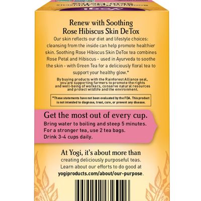 Yogi Tea Soothing Rose Hibiscus Skin DeTox Tea - 16 Tea Bags per Pack (6 Packs) - Organic DeTox Tea to Support Skin Health - Includes Green Tea Leaf, Rose Petal, Honeybush Leaf, Hibiscus & More