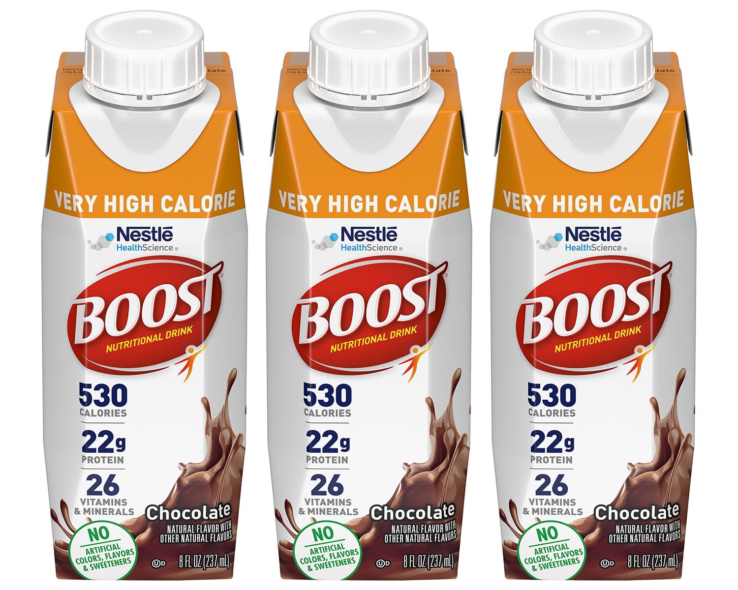Boost Very High Calorie Nutritional Drink Very Vanilla, Made with Natural Chocolate Flavor &amp; No Artificial Flavors, Colors &amp; Sweeteners, 8 FL OZ (Pack of 3)